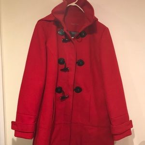Like new. Worn once. Red Calvin Klein peacoat
